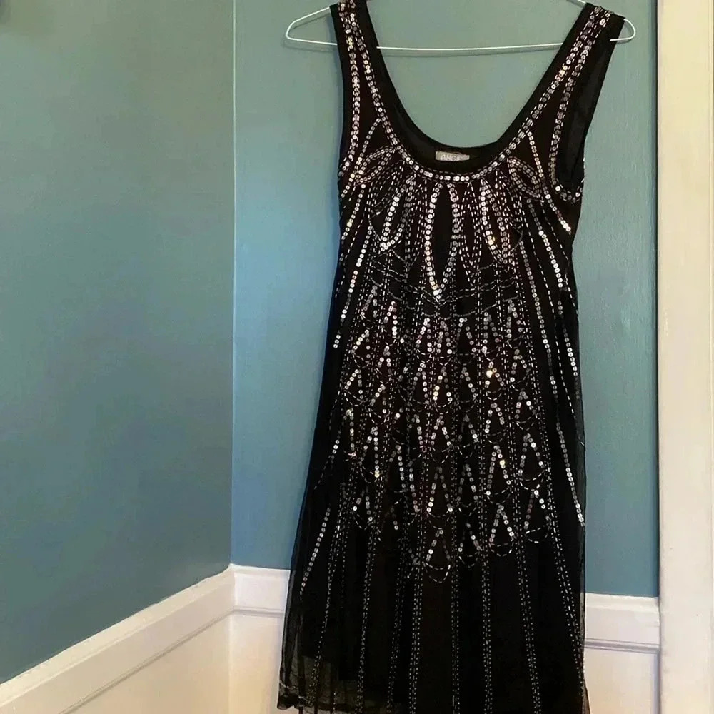Angie xs black beaded dress like new condition